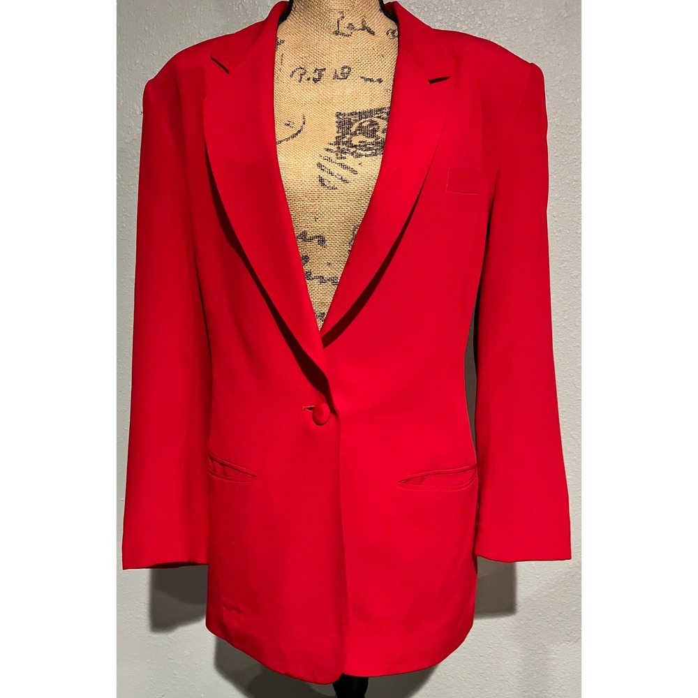 Ann Taylor Blazer Women Medium Red Good Vintage Single Button Longline Jacket